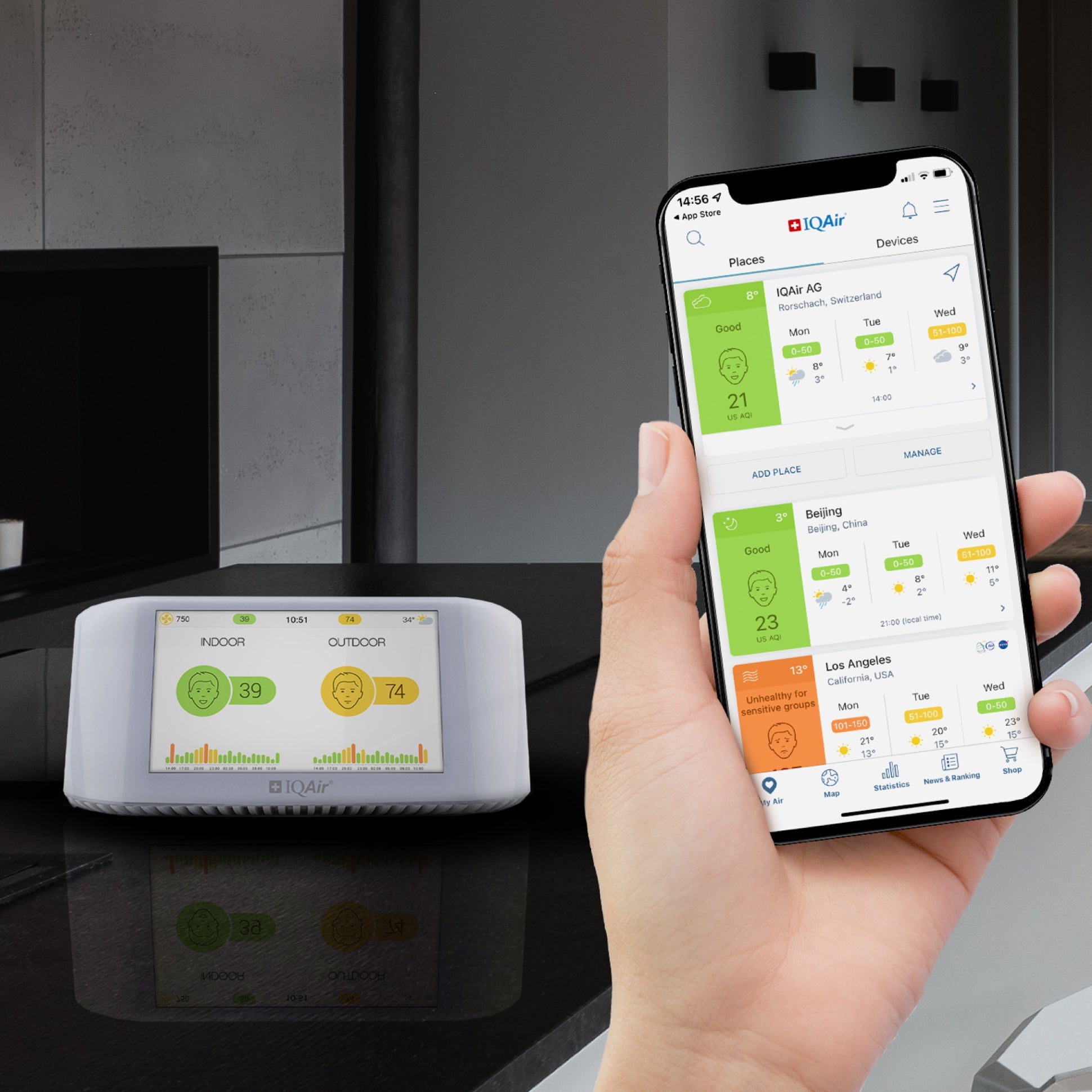 AirVisual platform on phone with AVP