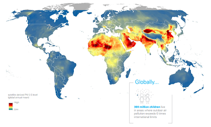 Heatmap showing the highest concentrations of air pollution