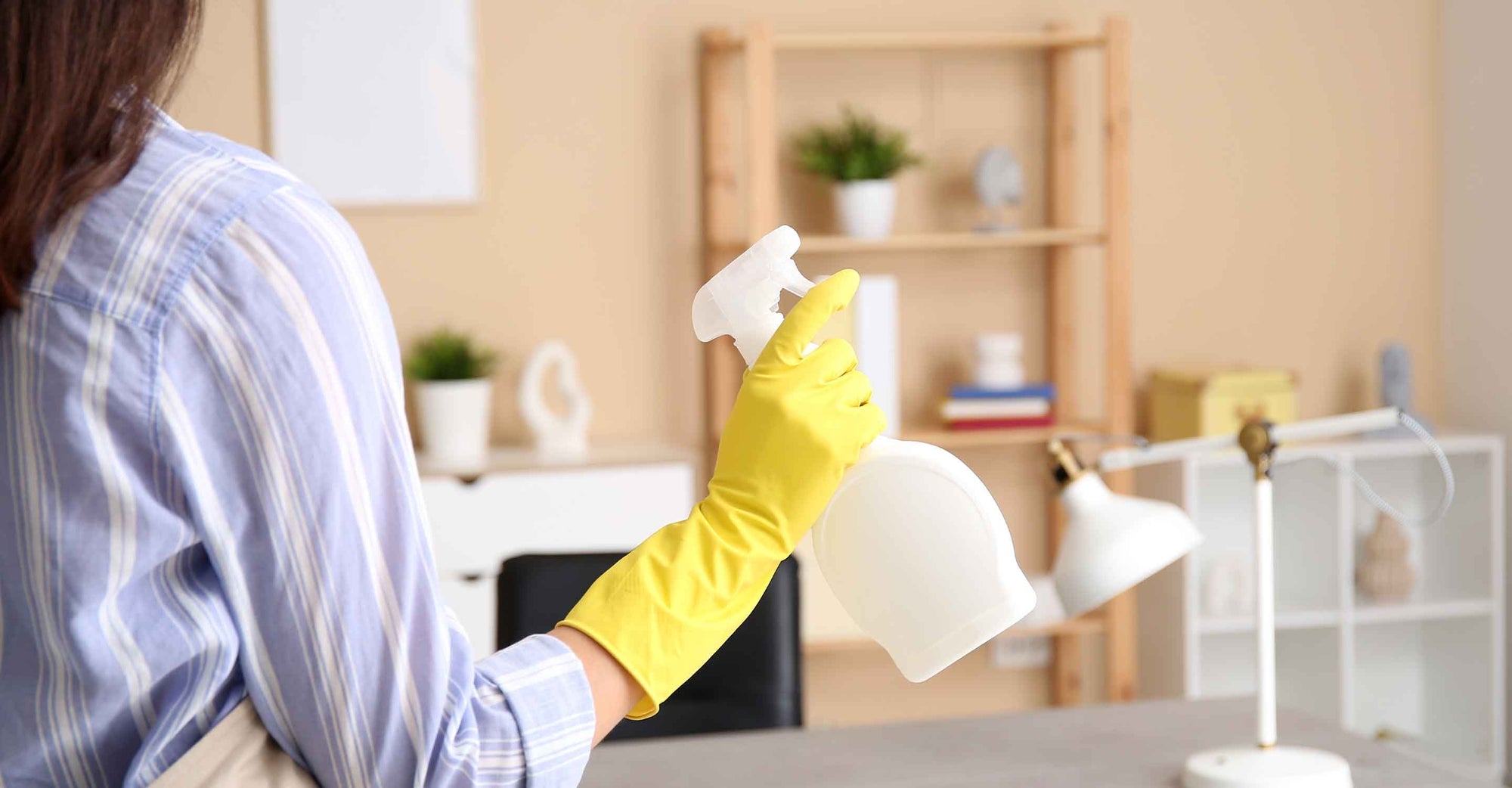 women holding spray bottle to clean stuff