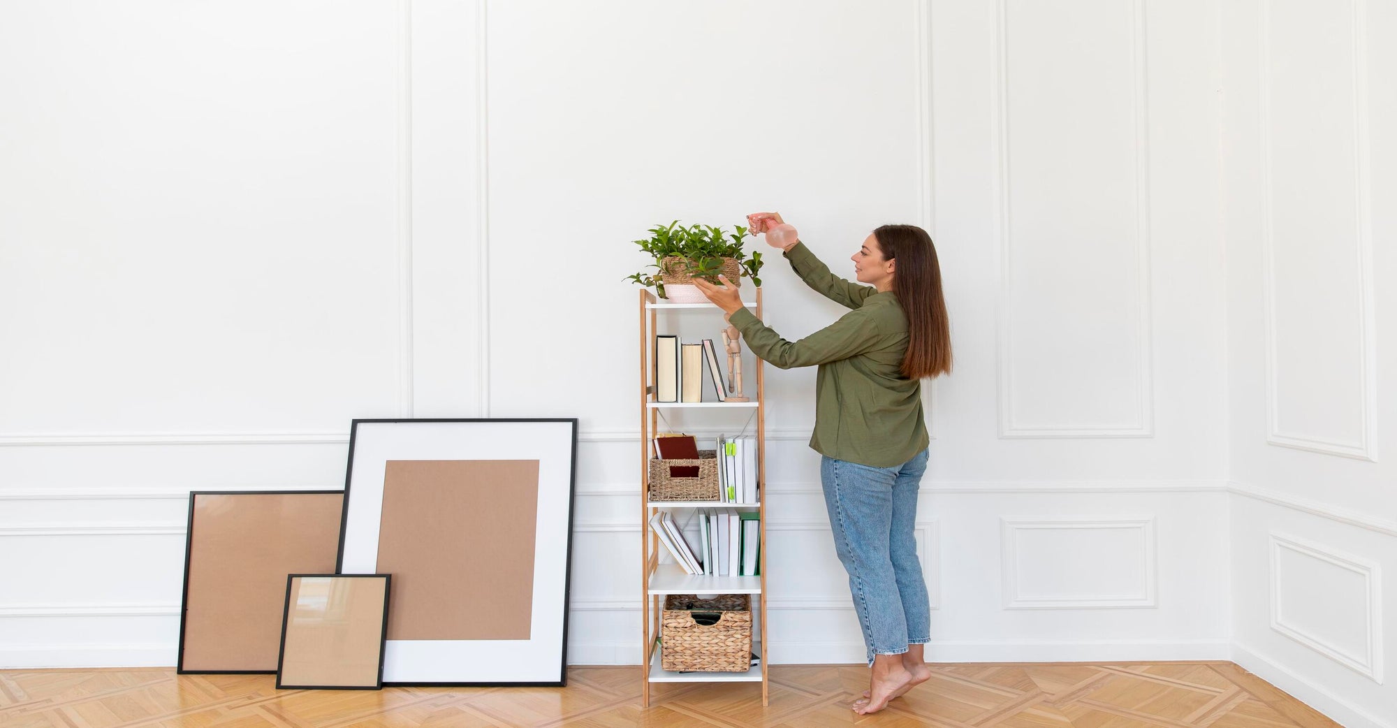 Woman decorating the shelf