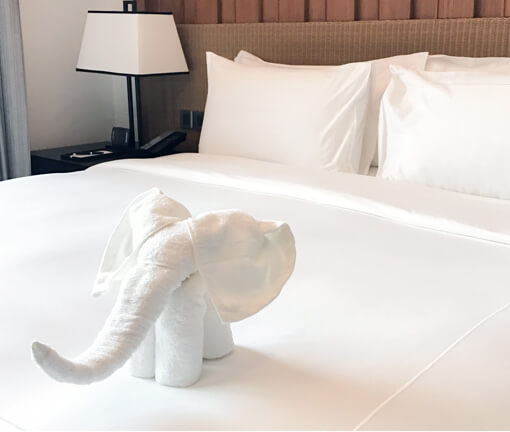 elephant towel on hotel bed