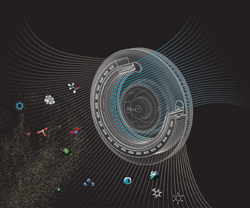 Atem filter with bacteria illustration